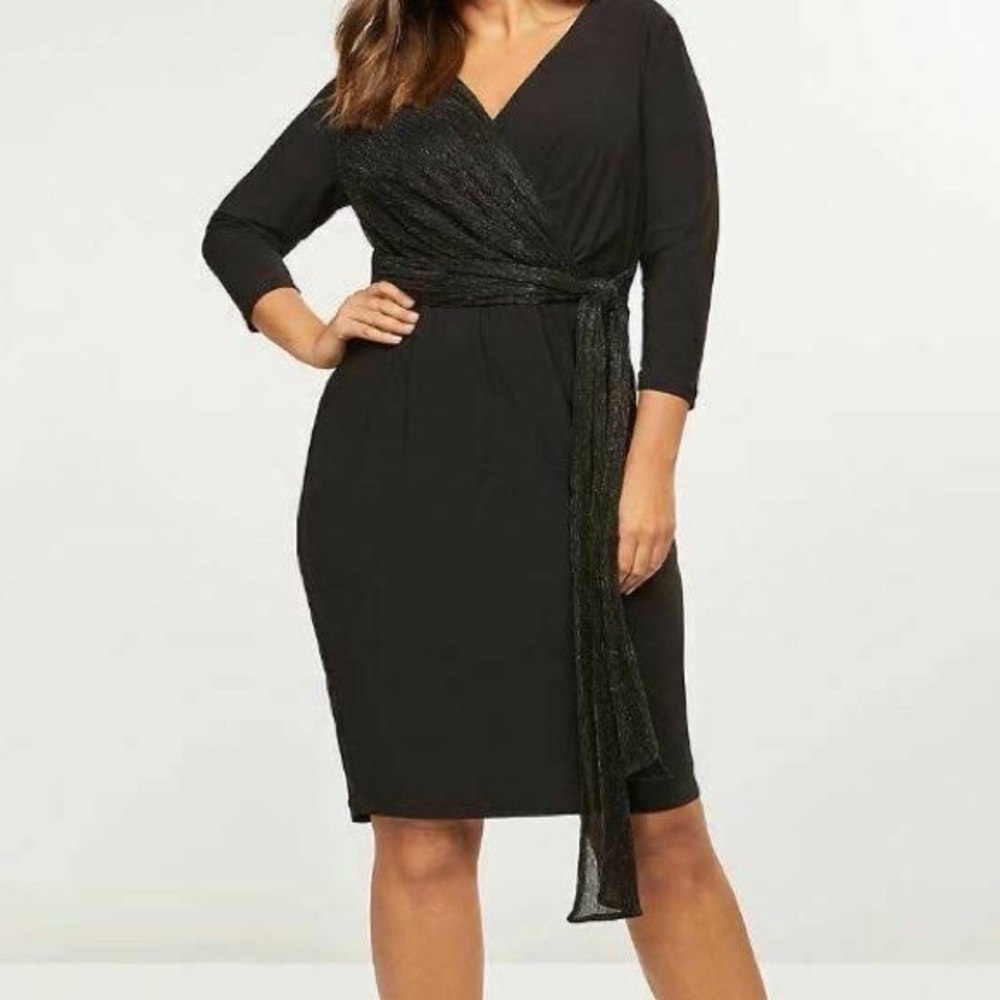 NWT Black Faux-Wrap Shimmer Dress